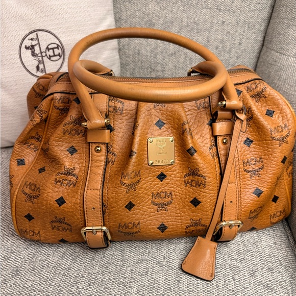 MCM Cognac Leather Satchel with Logo Details - Picture 2 of 11